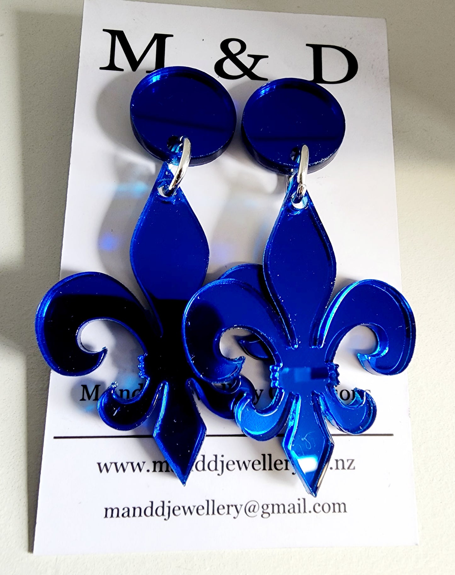 Fleur-de-lis Mirrored Stud Dangle Earrings