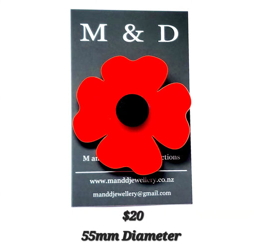 Anzac Poppy Traditional Small Brooch