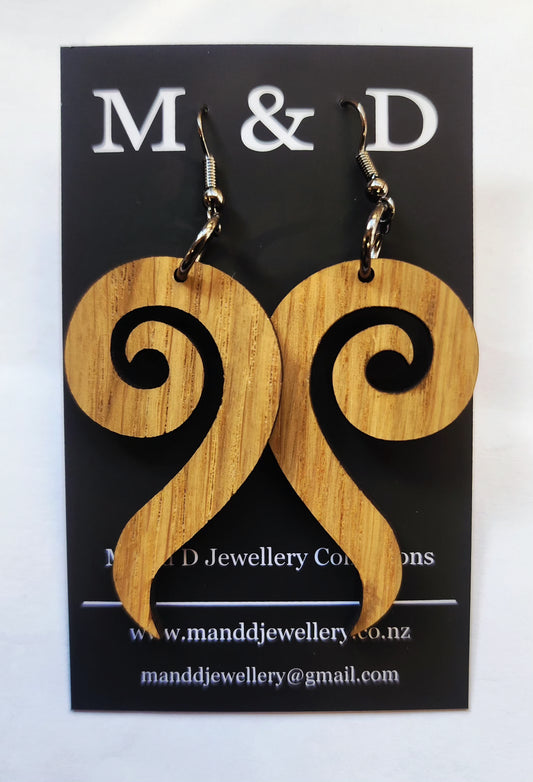 Long Spiral Timber Dangle Earrings