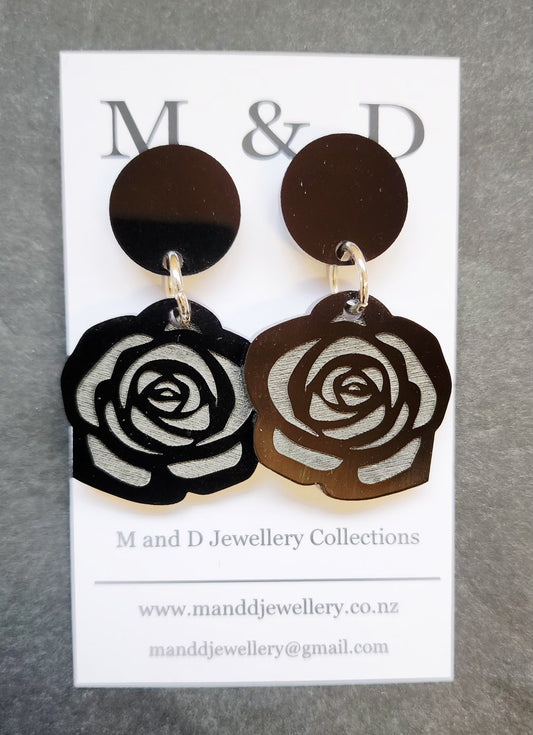 Rose Engraved Little Stud Dangles Earrings