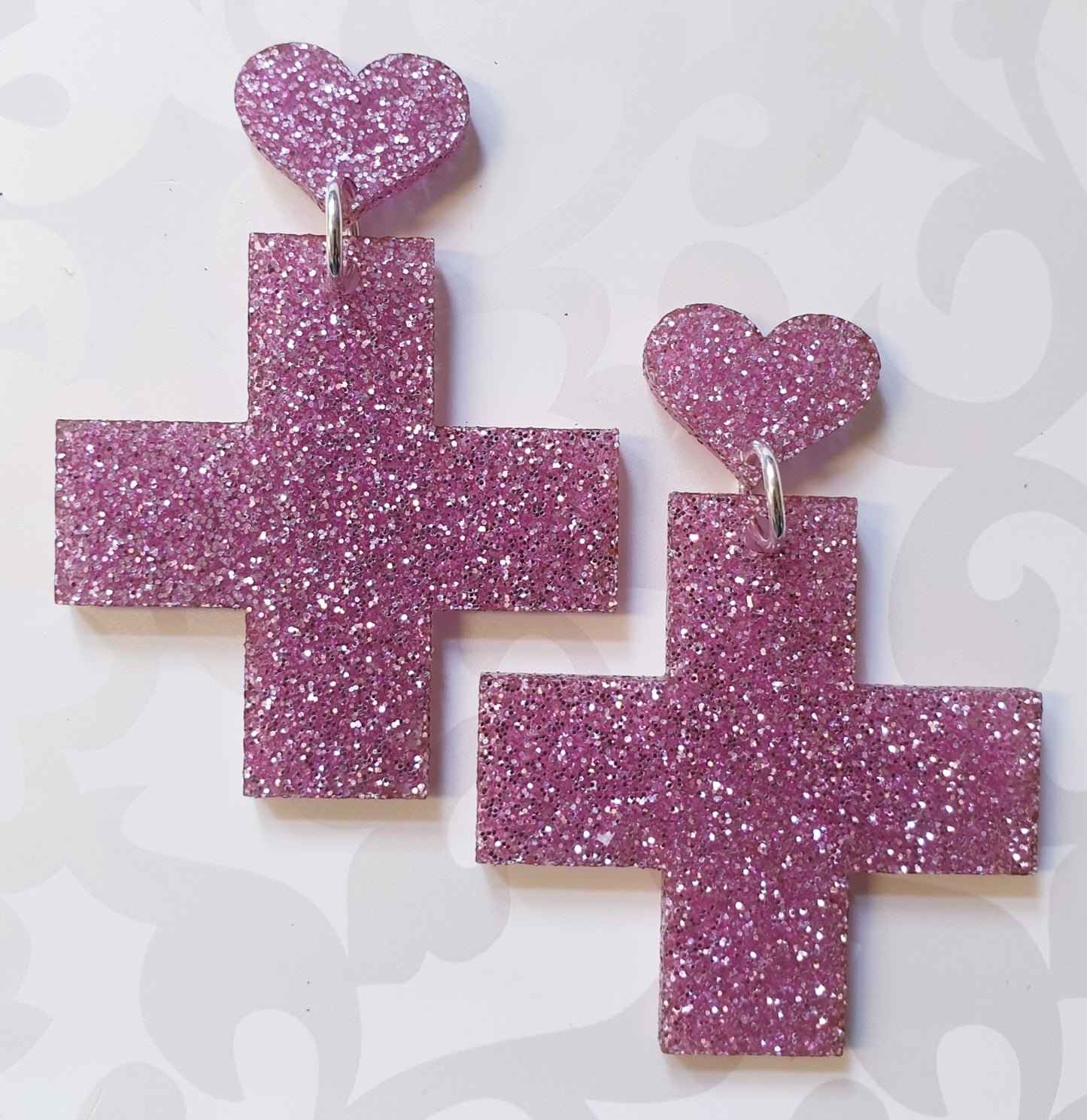 Glitter Solid Cross with Heart post Earrings Stud Dangles