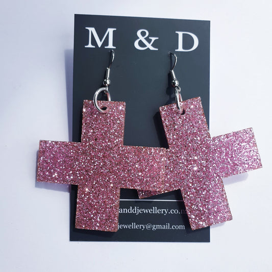 Glitter Solid Square Cross Earrings Dangles