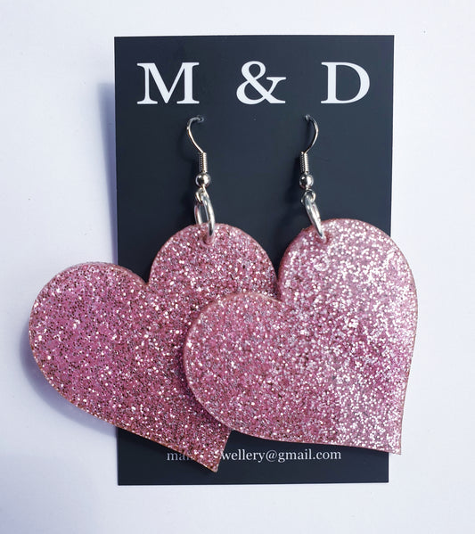 Glitter Heart Earrings Dangles