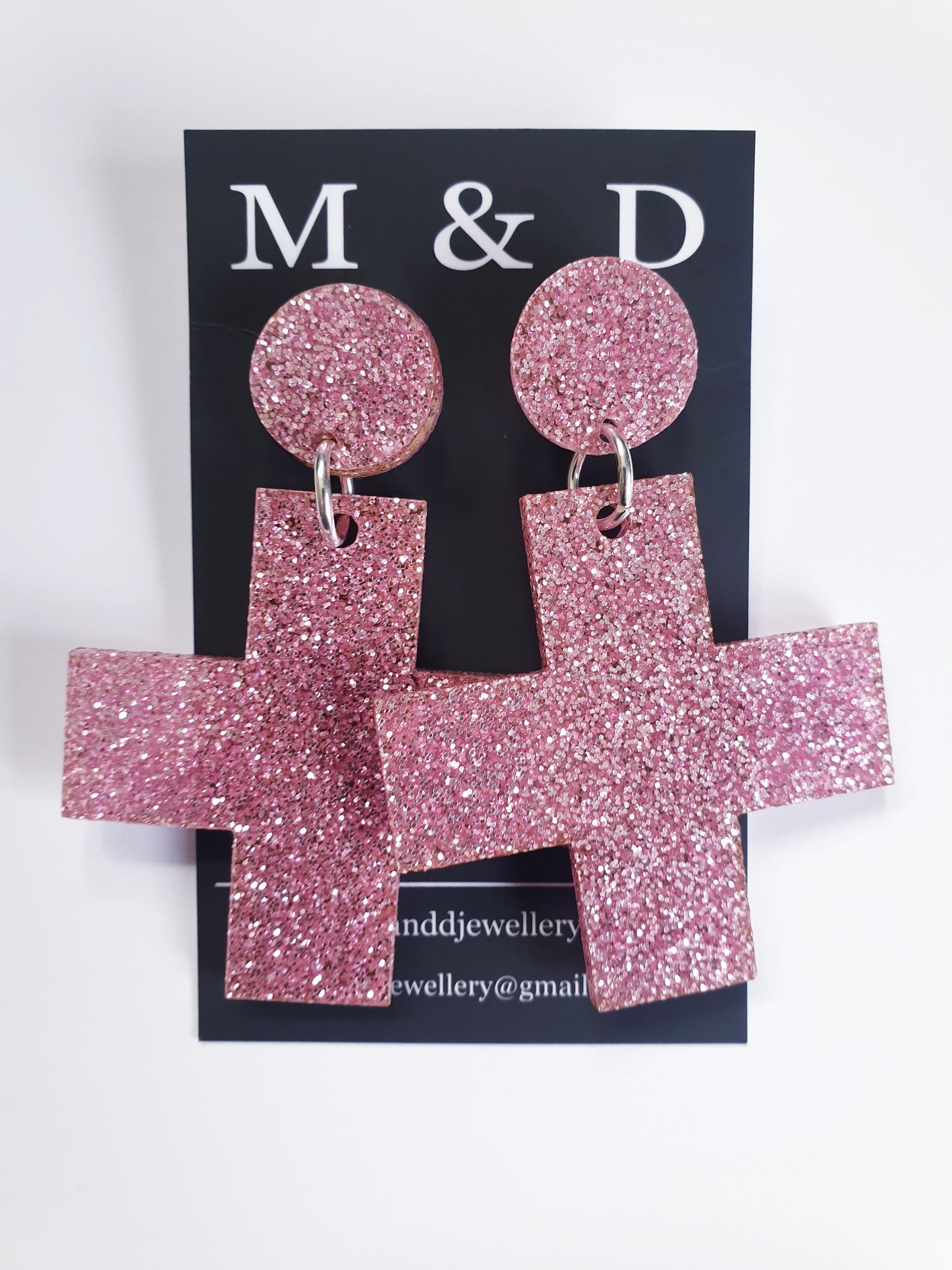 Glitter Solid Cross with Heart post Earrings Stud Dangles