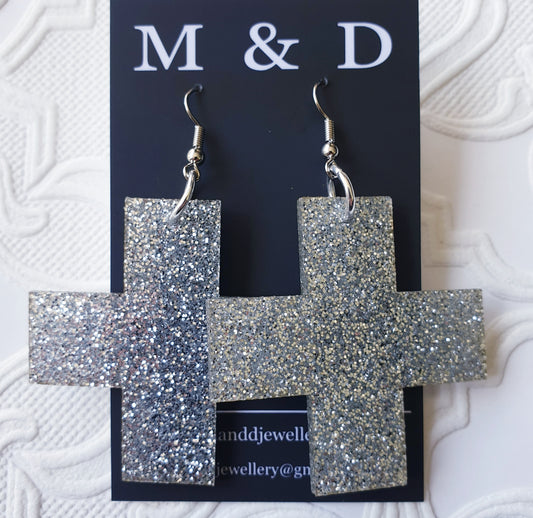 Glitter Solid Square Cross Earrings Dangles