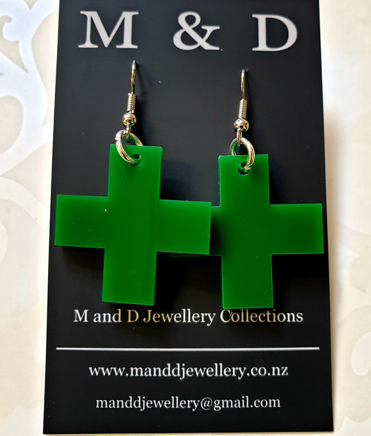 Solid Square Cross Earrings Little Dangles 3cm