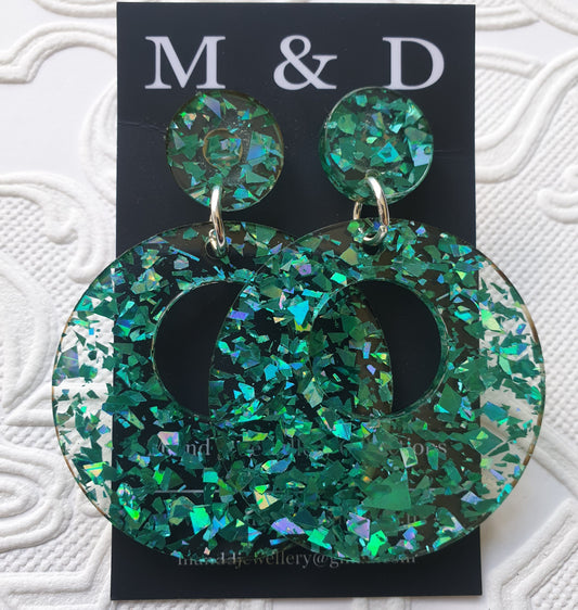 Glitter Circle cutout Earrings Stud Dangles