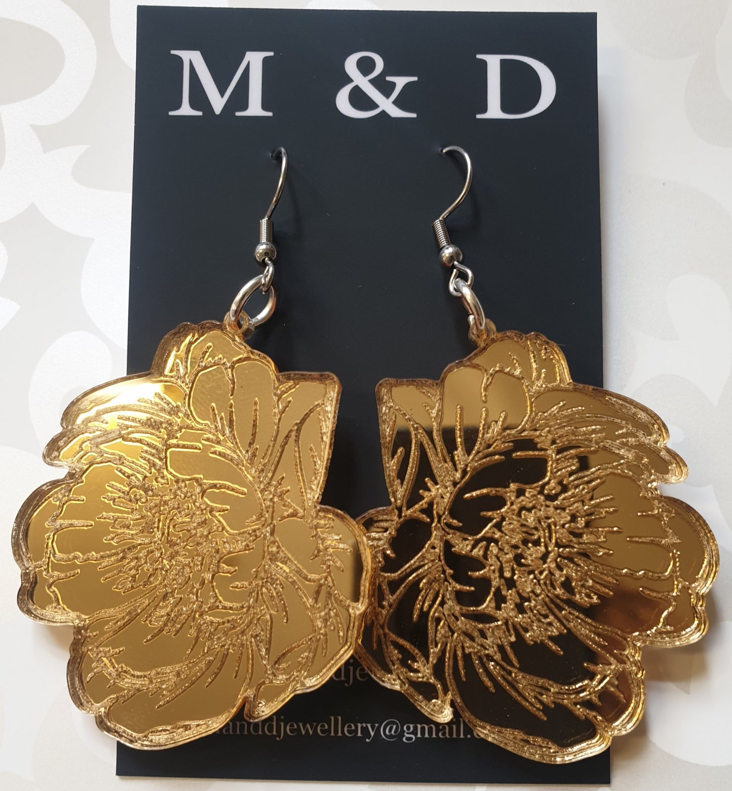 Peony Engraved Mirror Earrings Dangles