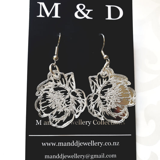 Engraved Mirror Earrings Peony Little Dangles