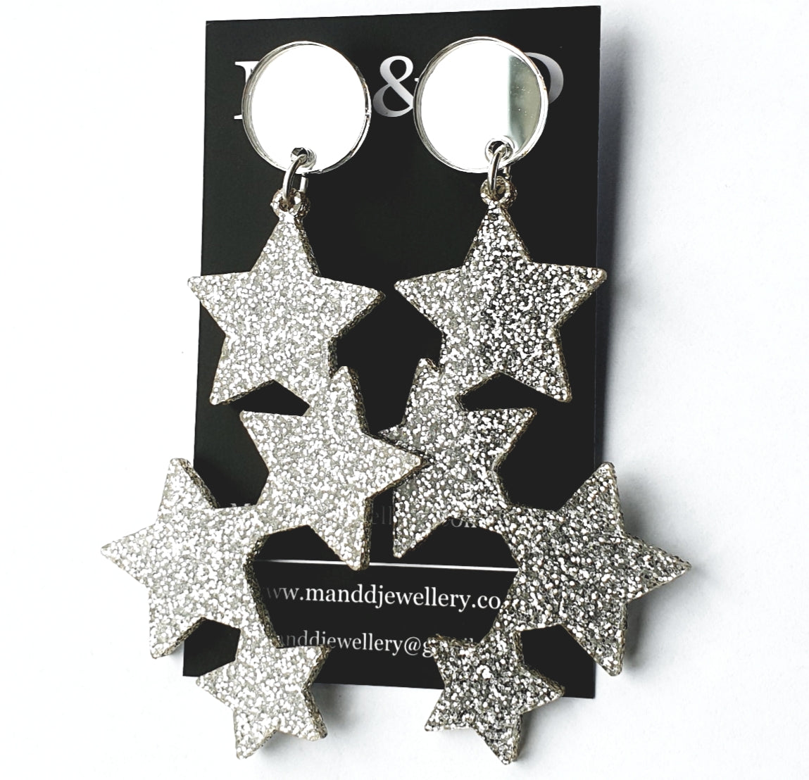 Long Star Glitter Stud Dangles Earrings