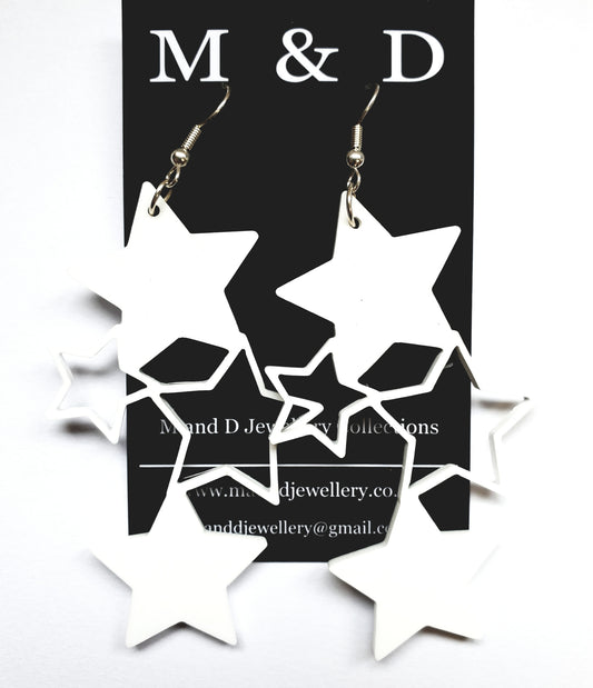 Hollow and Solid Long Star Dangles Earrings