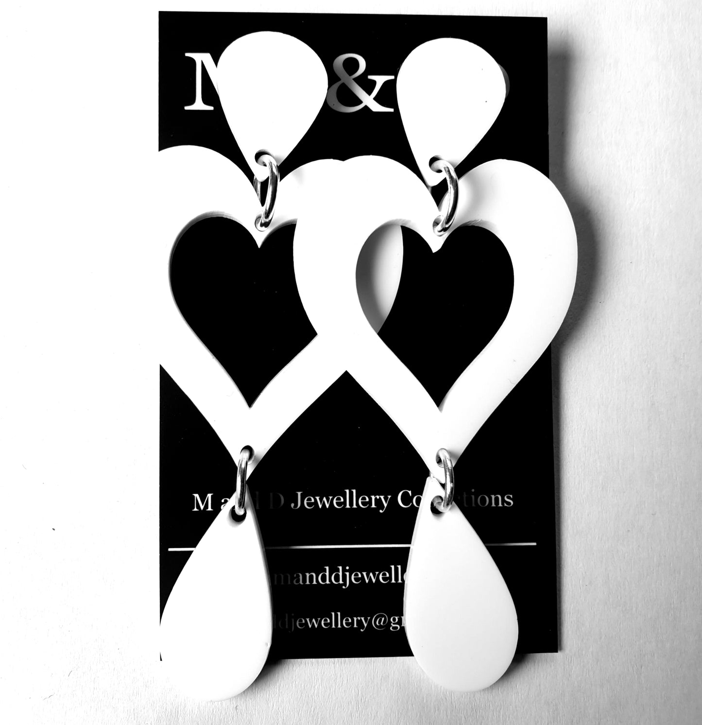 Heart Double Droplet Stud Dangle Earrings