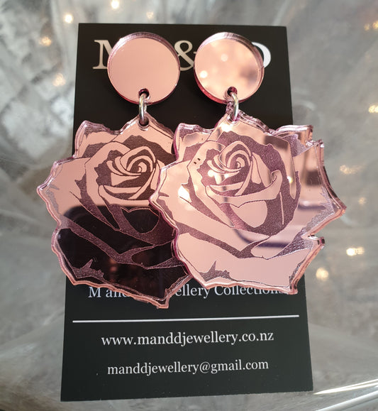 Rosa Engraved Fancy Stud Dangles Earrings