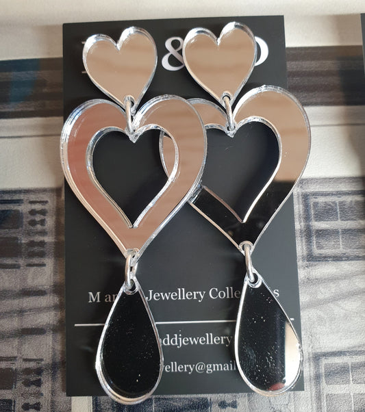 Heart Double Drop Fancy Stud Dangles Earrings