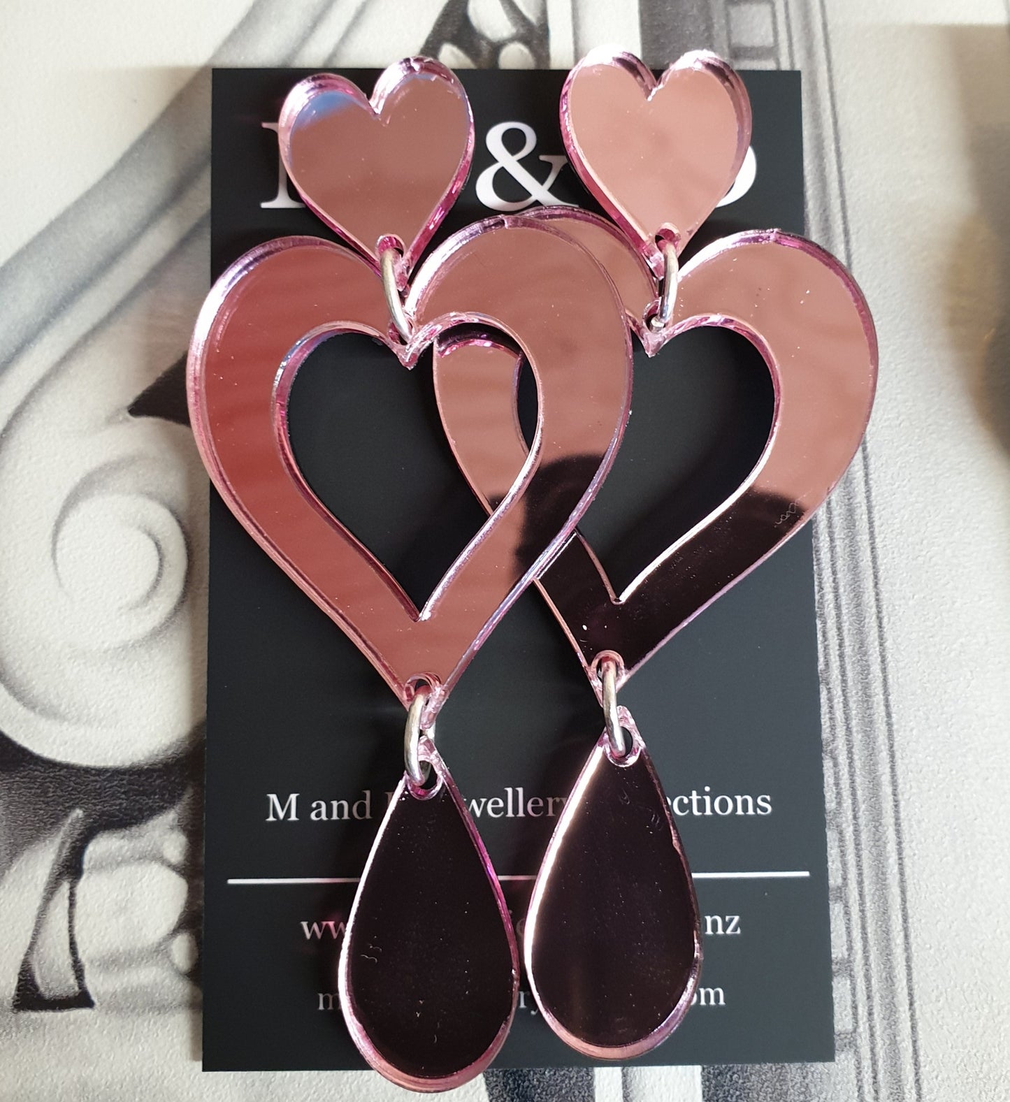 Heart Double Drop Fancy Stud Dangles Earrings