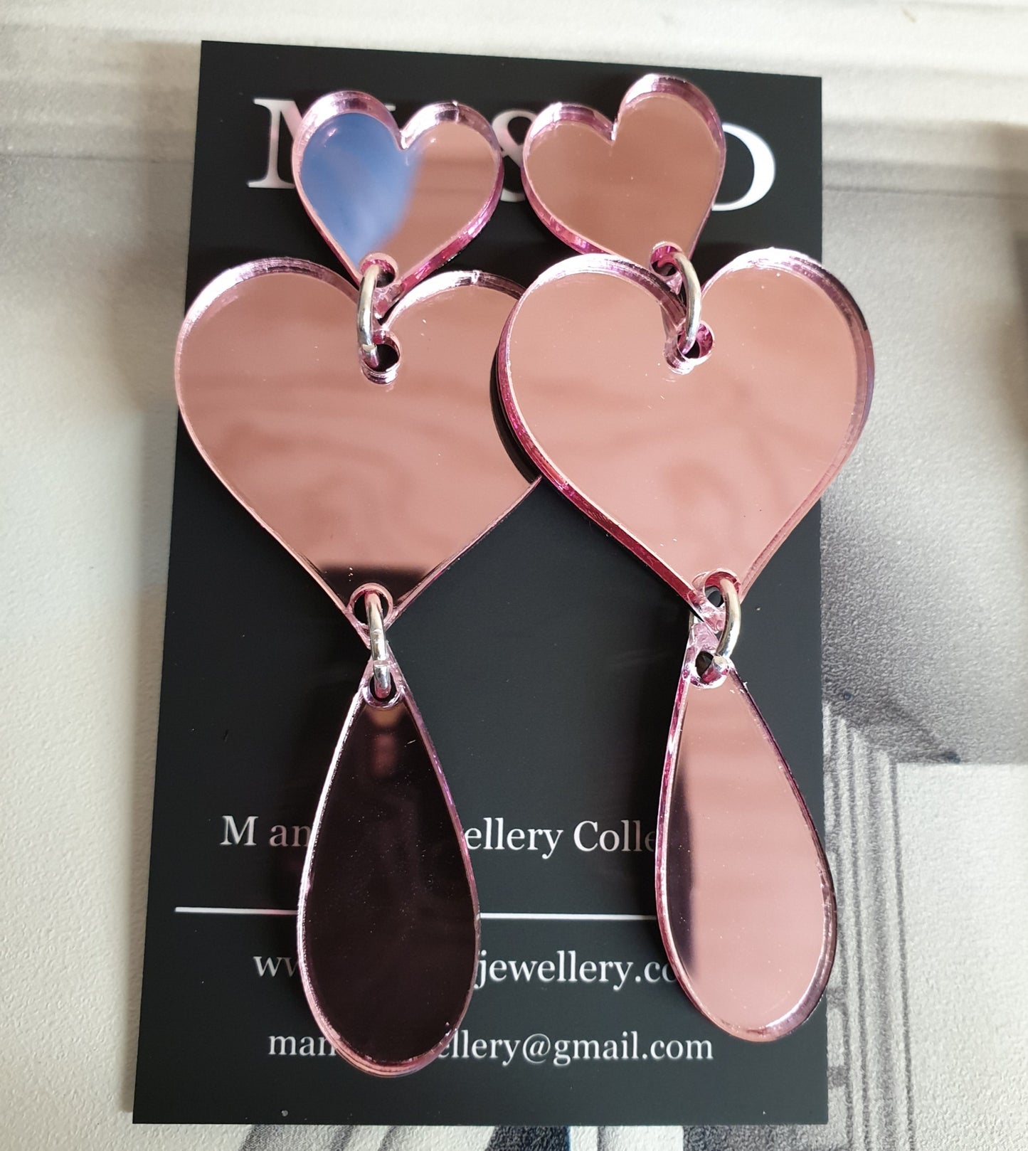 Full Heart Double Drop Fancy Stud Dangles Earrings