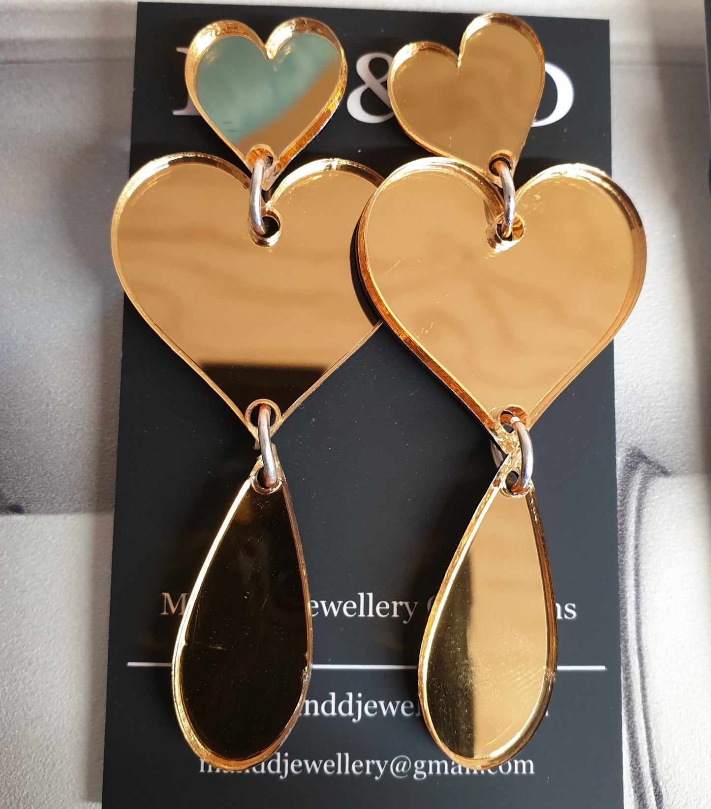 Full Heart Double Drop Fancy Stud Dangles Earrings