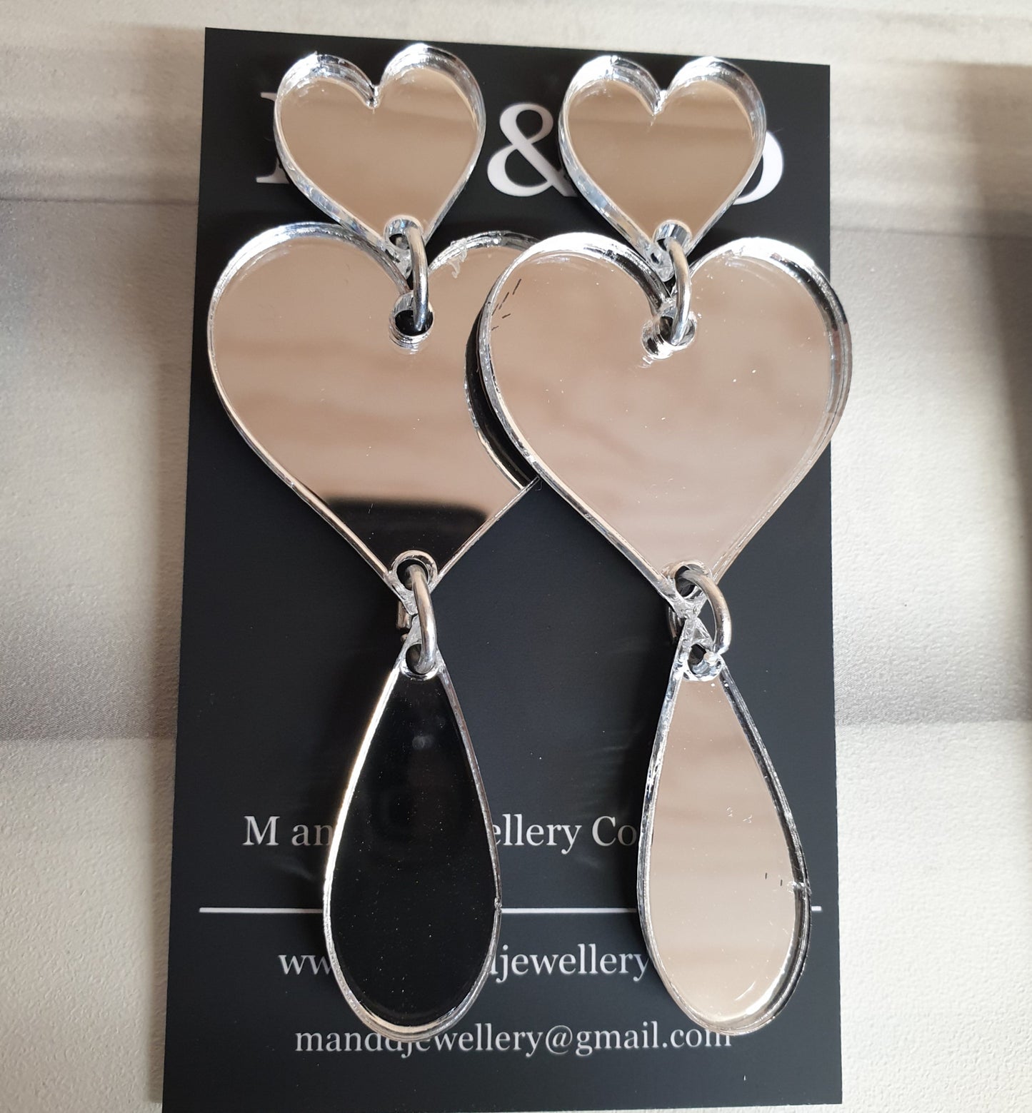 Full Heart Double Drop Fancy Stud Dangles Earrings