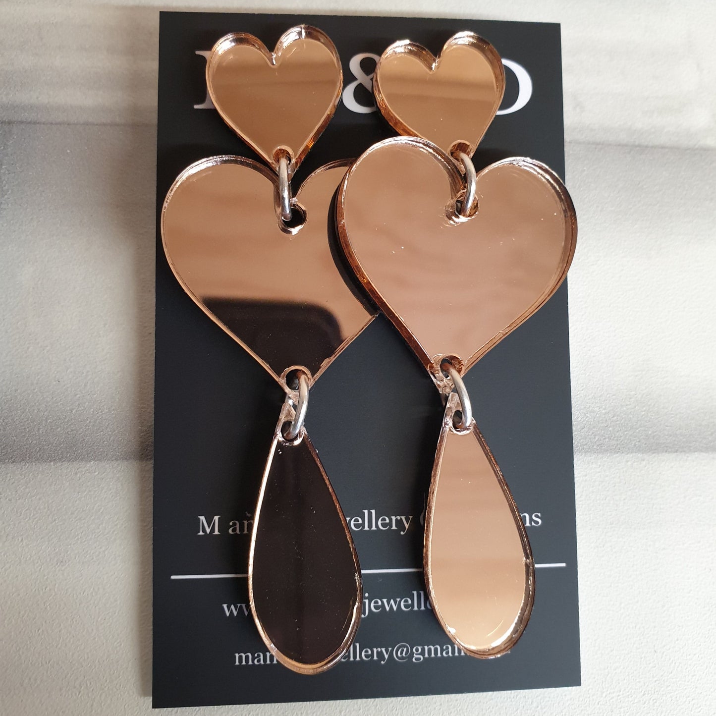 Full Heart Double Drop Fancy Stud Dangles Earrings