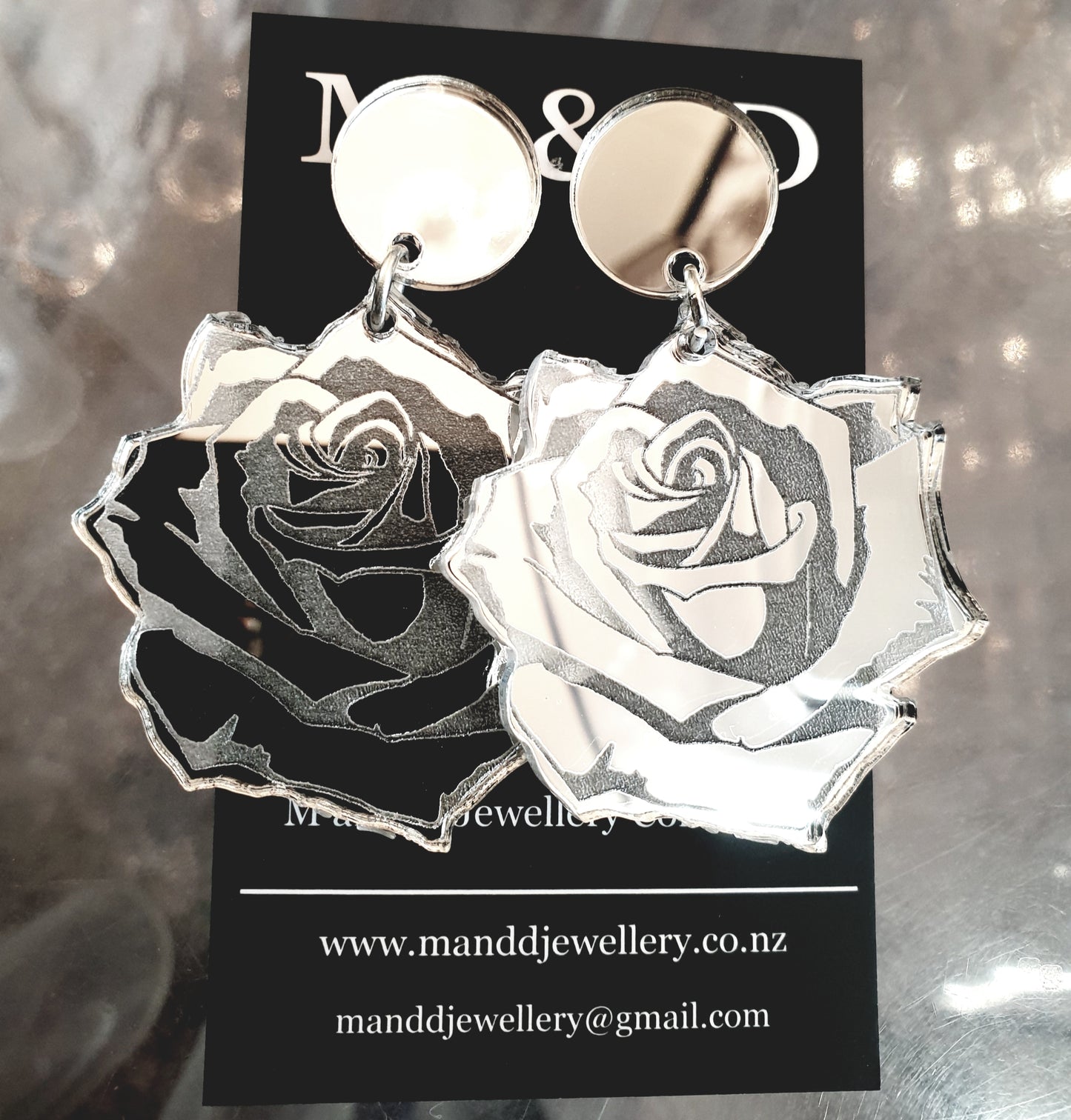 Rosa Engraved Fancy Stud Dangles Earrings