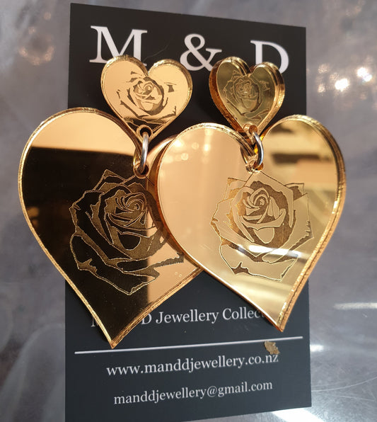 Love Rosa Engraved Fancy Stud Dangles Earrings