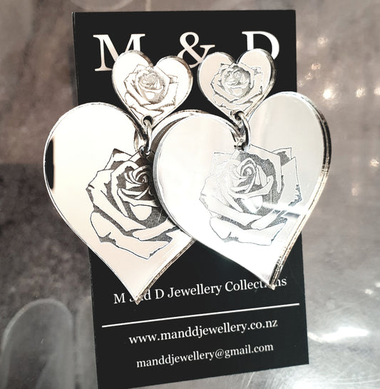 Love Rosa Engraved Fancy Stud Dangles Earrings