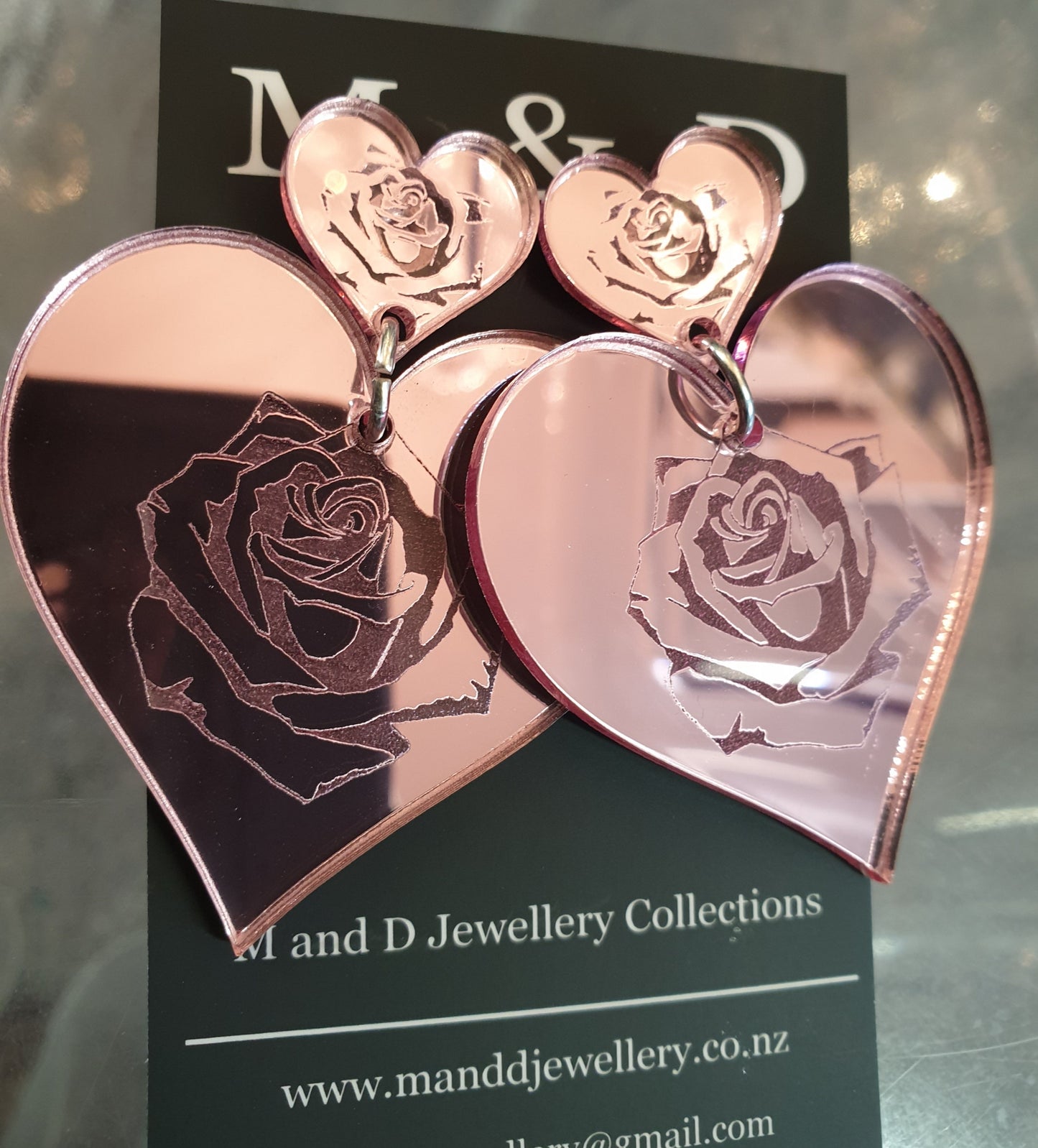 Love Rosa Engraved Fancy Stud Dangles Earrings