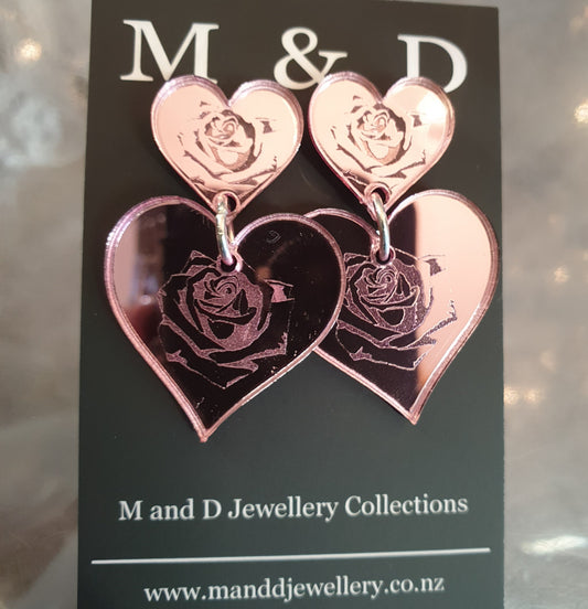 Love Rosa Engraved Fancy Little Stud Dangles Earrings