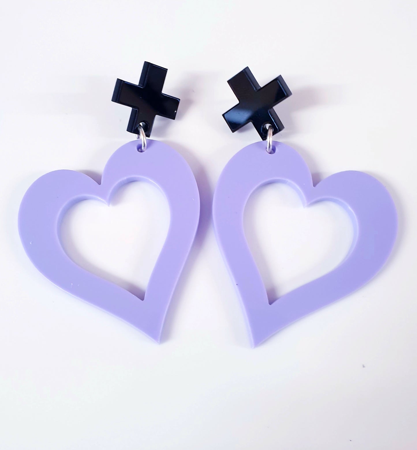 Heart with Cross Stud Dangles Earrings