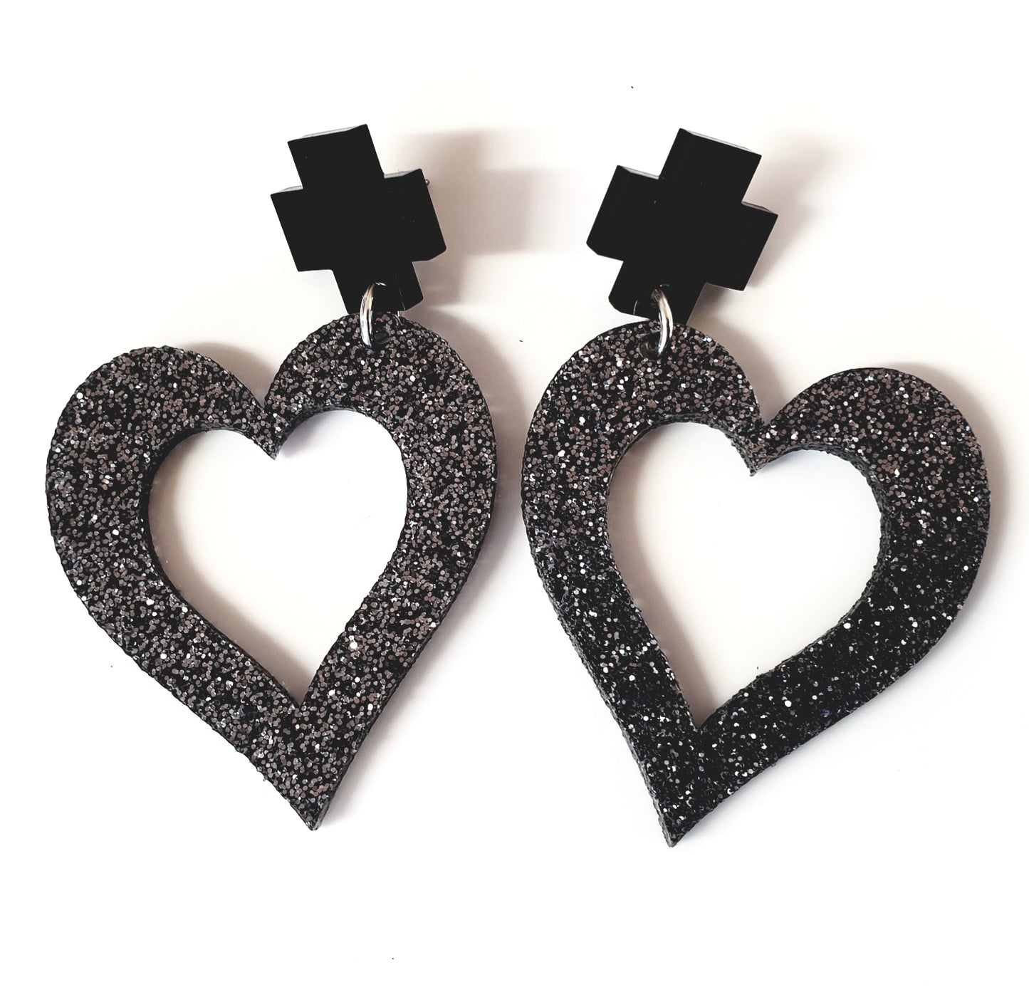 Heart with Cross Stud Dangles Earrings