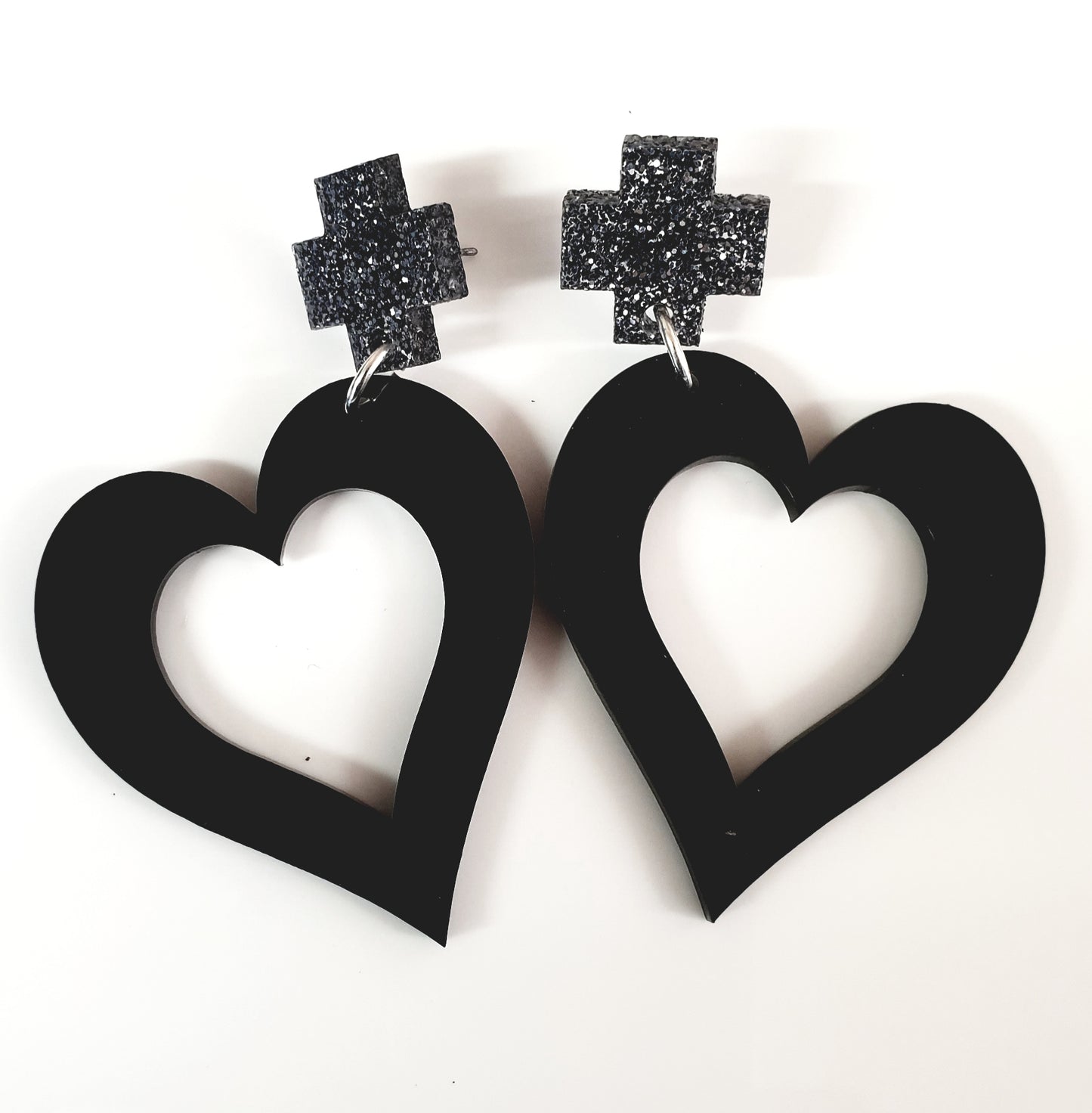 Heart with Cross Stud Dangles Earrings