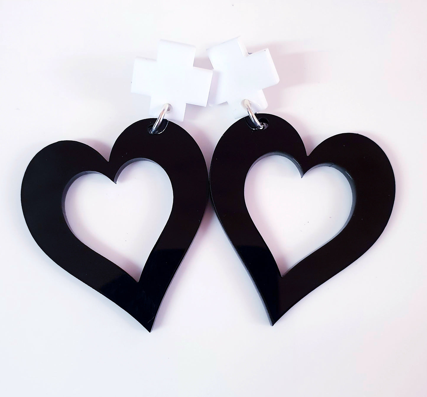 Heart with Cross Stud Dangles Earrings