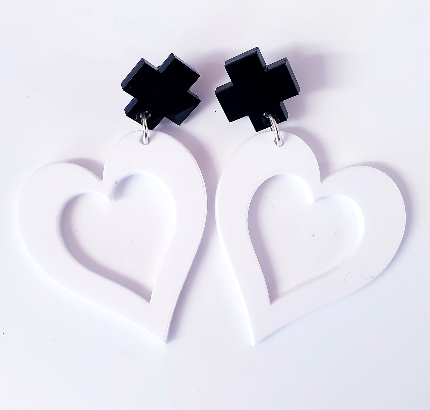 Heart with Cross Stud Dangles Earrings