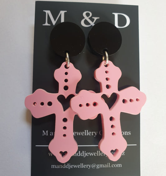 Heart Cross Stud Dangles Earrings