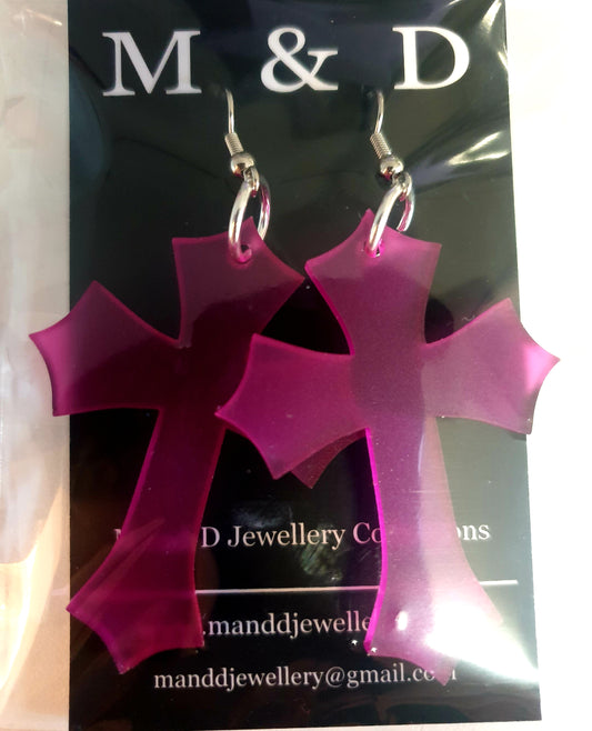 Diamond Point Cross Earrings Dangles