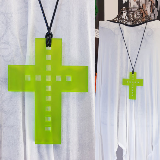 Apple Green Ladder Cross Statement Necklace