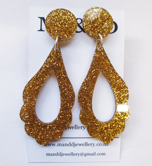 Silver Glitter Tear Drop Stud Dangles