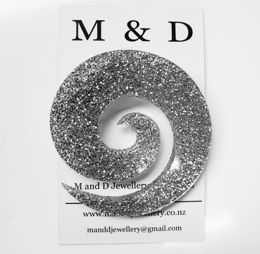 Koru Silver Glitter Brooch