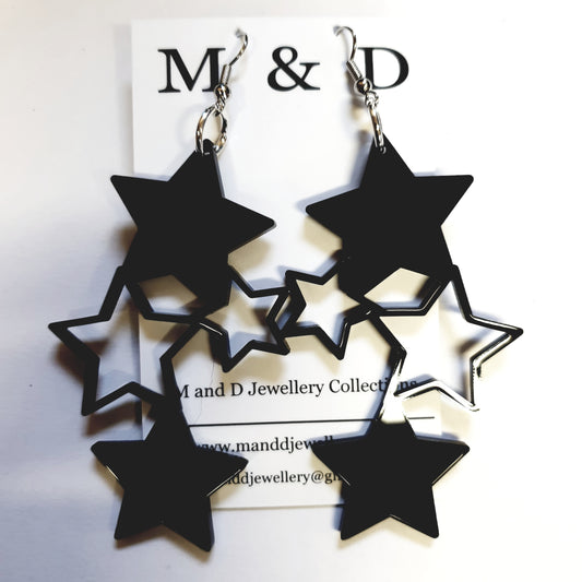 Hollow and Solid Long Star Dangles Earrings