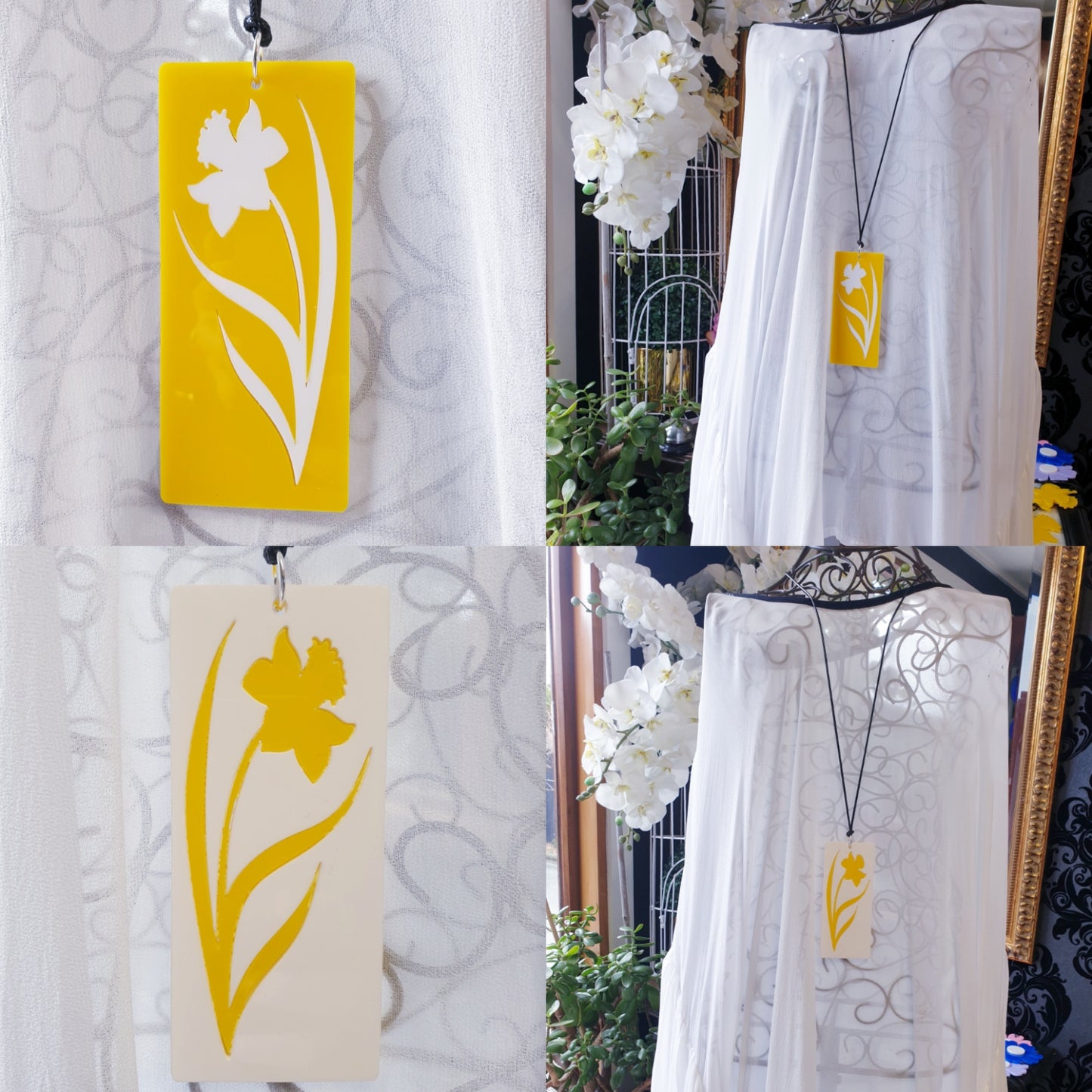 Daffodil insert Reversible Tile Statement Necklace