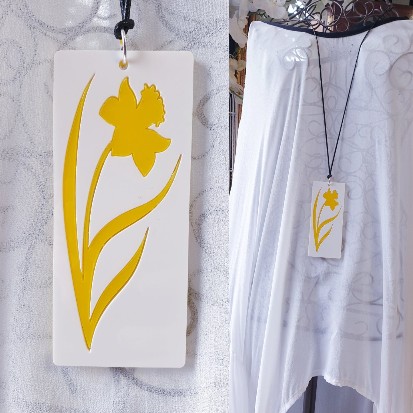 Daffodil insert Reversible Tile Statement Necklace