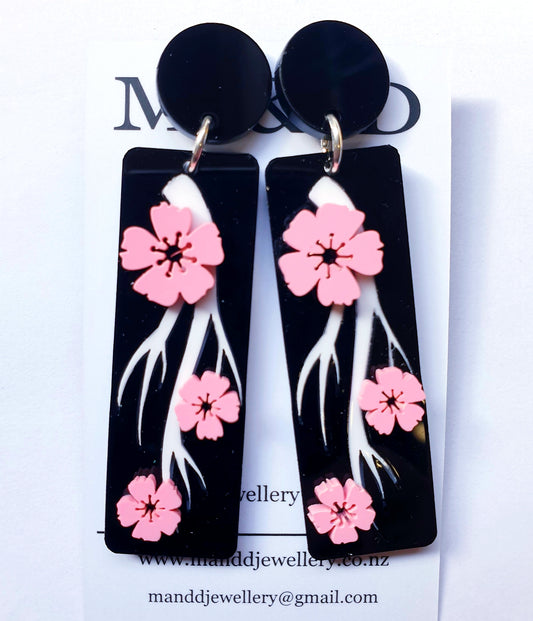 Blossom 3d tile Stud Dangle Earrings