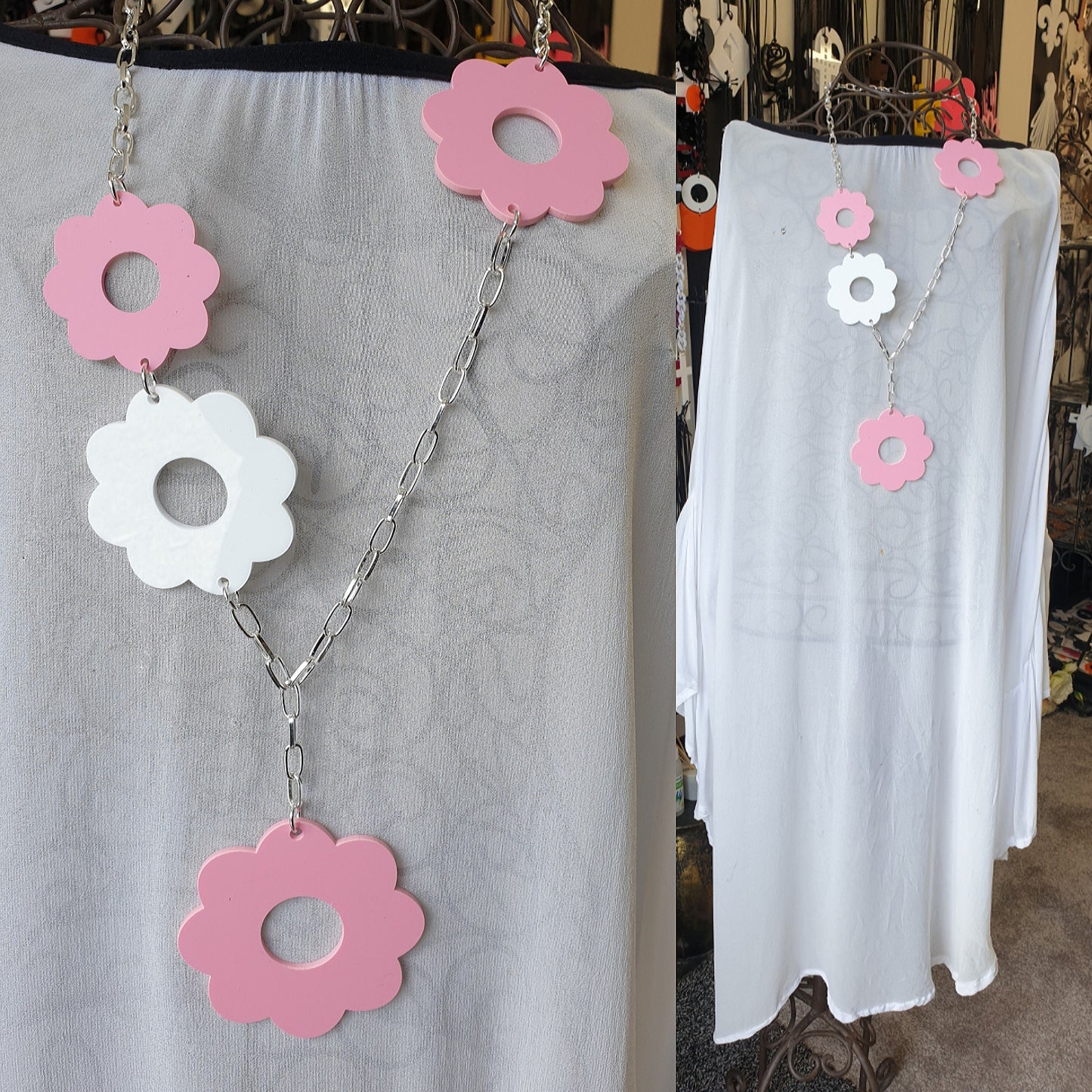 Lariat Statement Necklace simple Flower Power