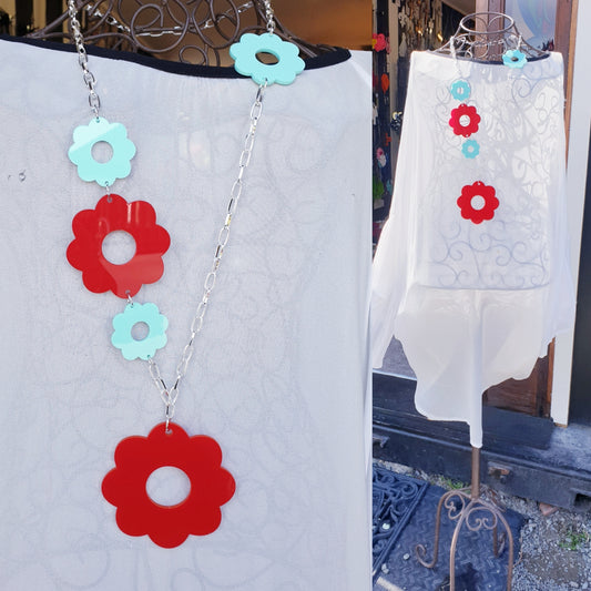 Lariat Flower Power Red and Aqua