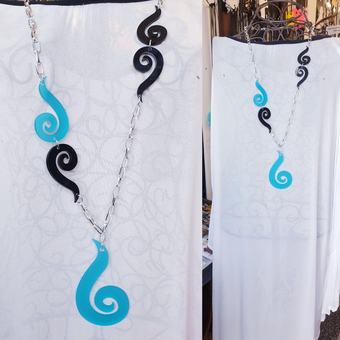 Lariat Long Spiral Statement Necklace