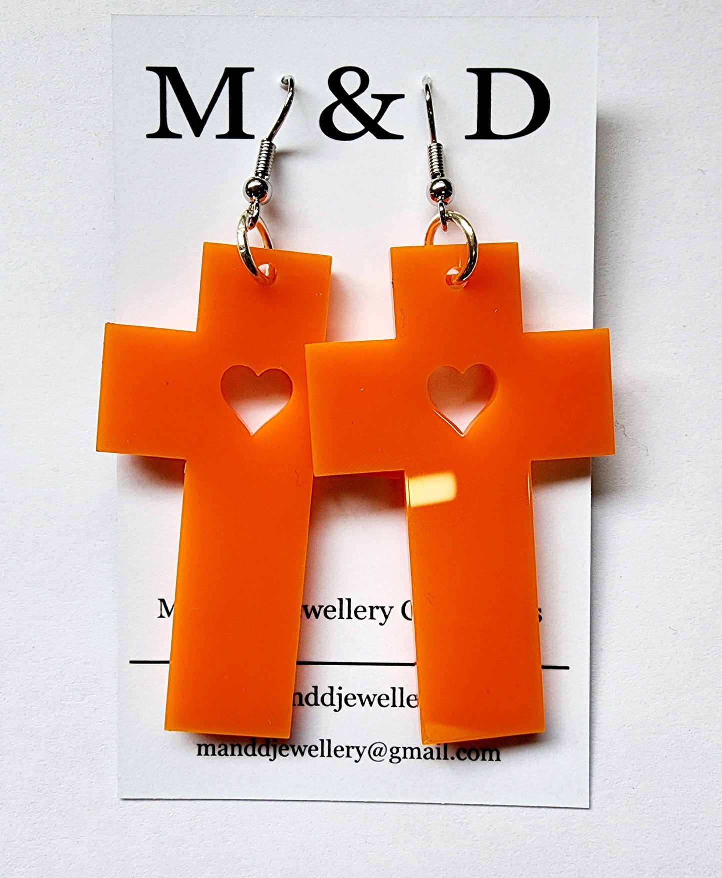 Cross with cutout Heart Dangles Earrings DcoH