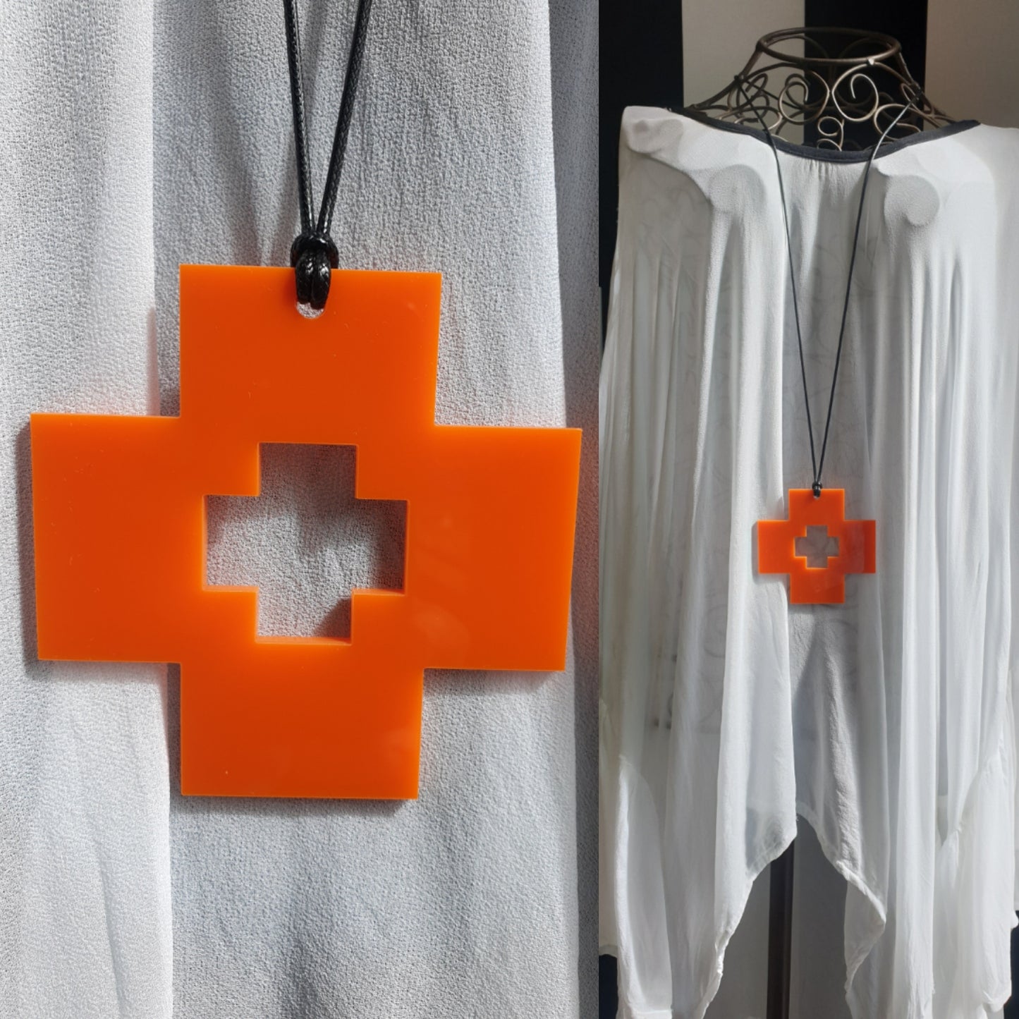 Square Cross with medium cross cutout Statement Necklaces