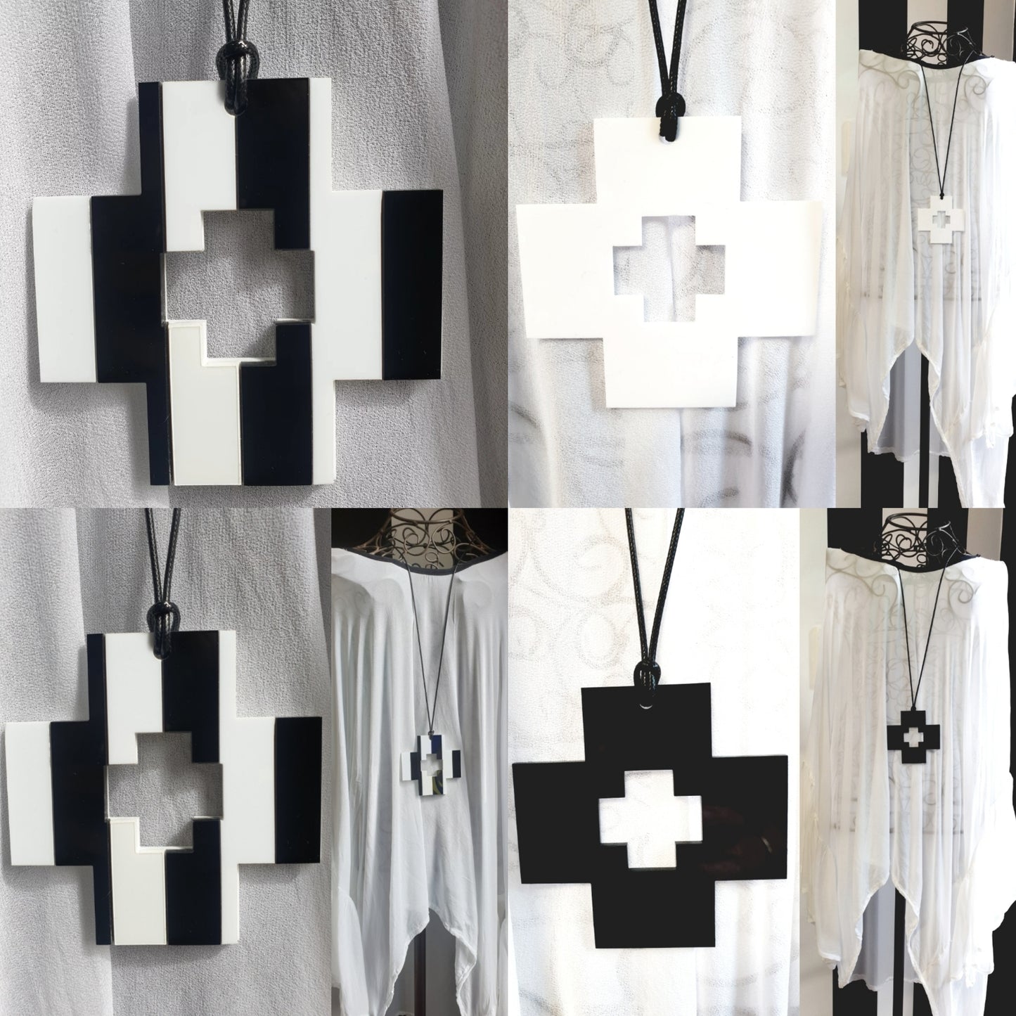 Striped Square Cross Reversible Statement Necklace