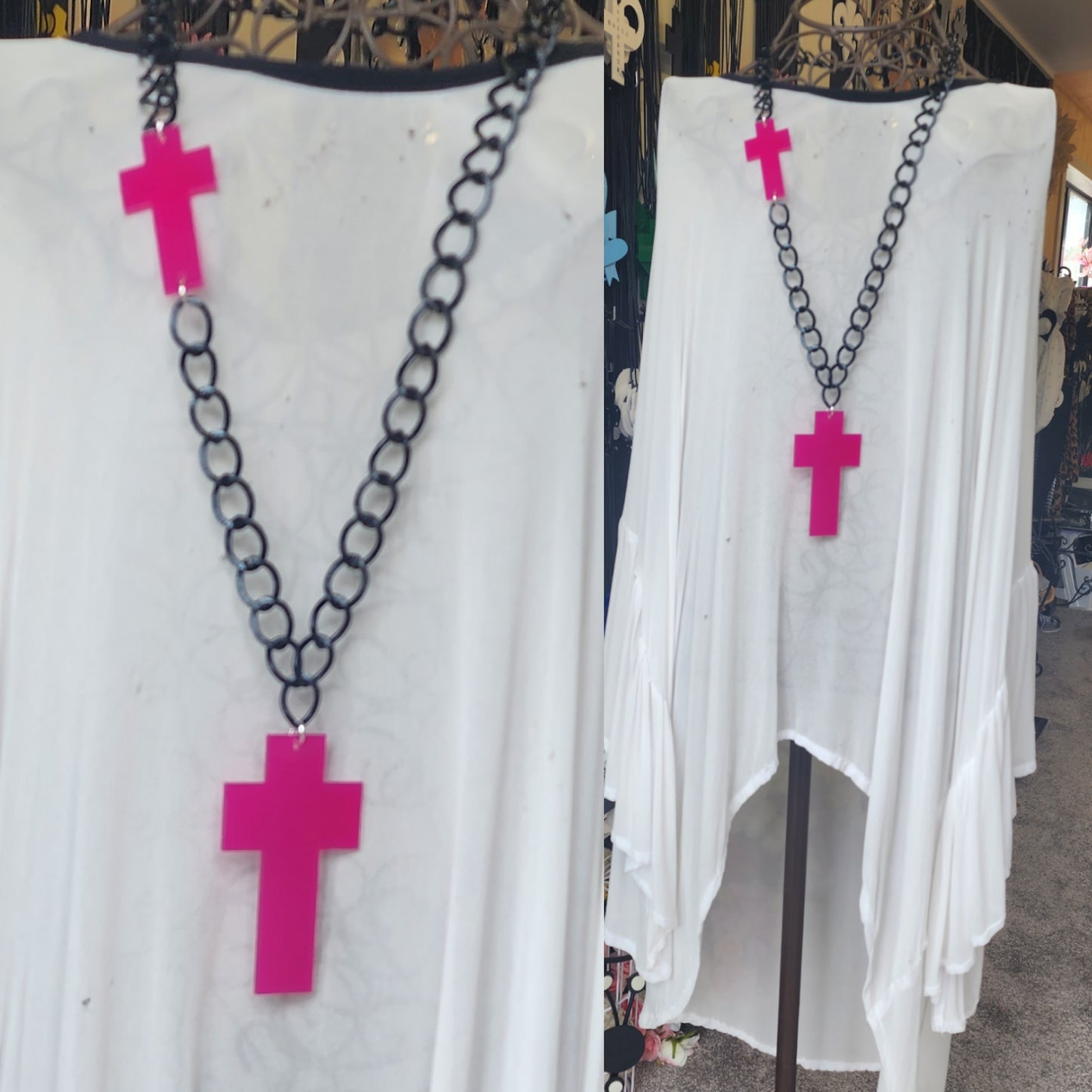 Chained Statement Necklace Cross ChCR