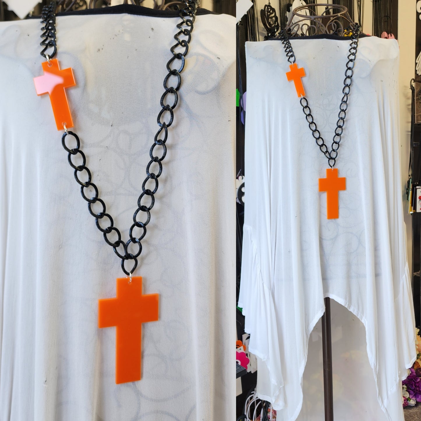 Chained Statement Necklace Cross ChCR